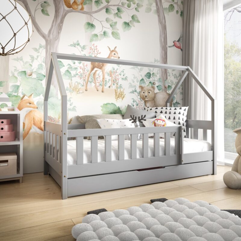 Łóżko dziecięce DOMEK LUNA - szary