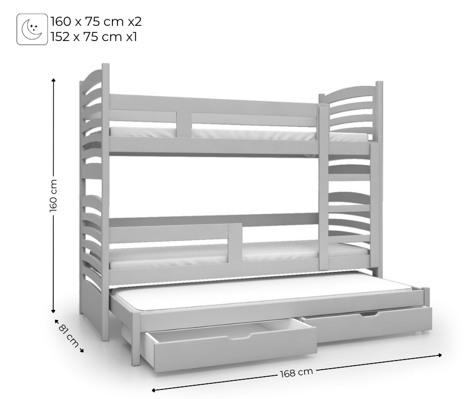 Łóżko piętrowe Olek mini szczebelki