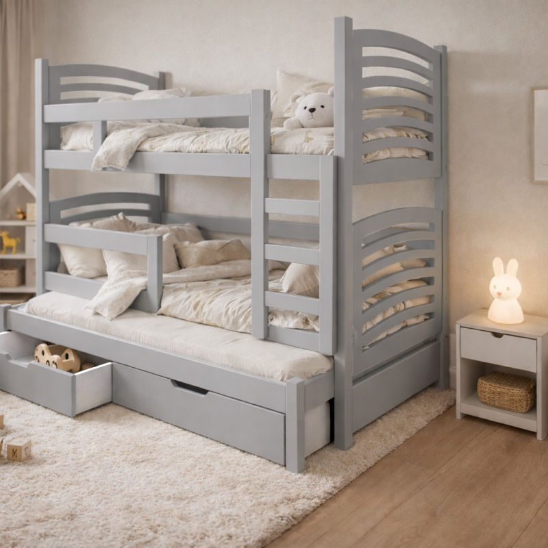 Łóżko piętrowe OLEK szczebelki - szary